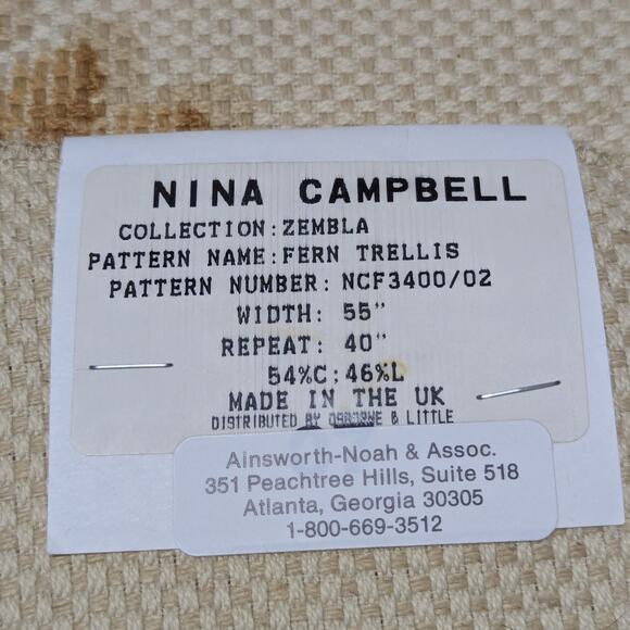 Vintage Osborne & Little Nina Campbell Zembla Fern Trellis NCF3400/02 - Picture 4 of 4